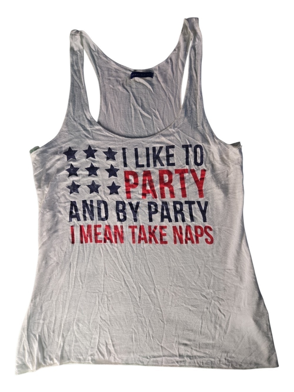 Graphic White Tank Top - 'I Like to Party'